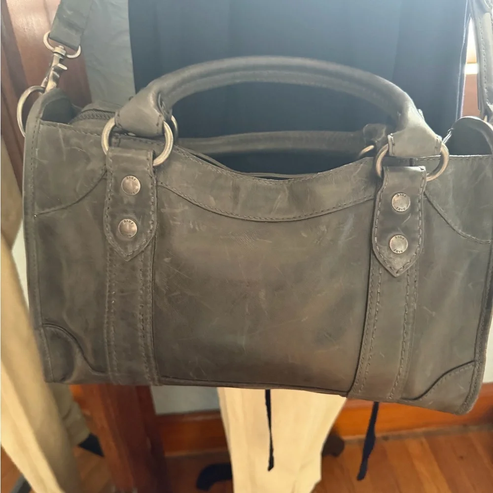 NWOT Frye Melissa Leather Satchel with Top Handles 2 way bag color: Carbon Gray - Picture 2 of 13